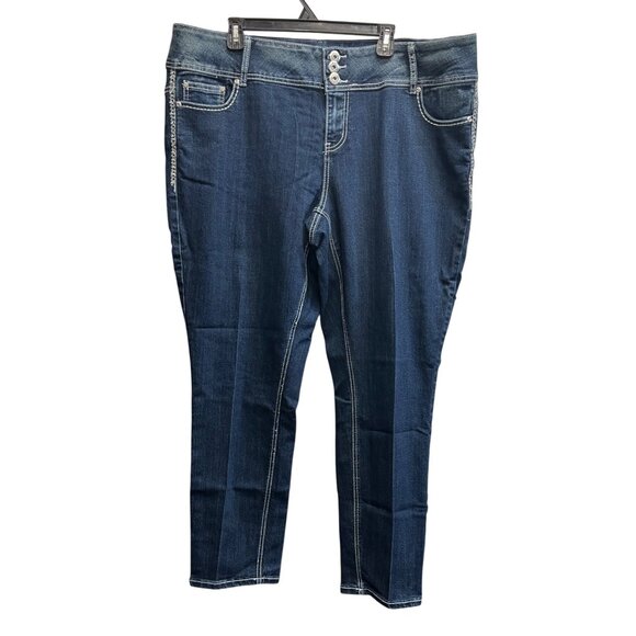 Revolt Denim Womens Jeans Pants 22W Clear Rhinestones Pockets Dark Wash - Picture 1 of 5